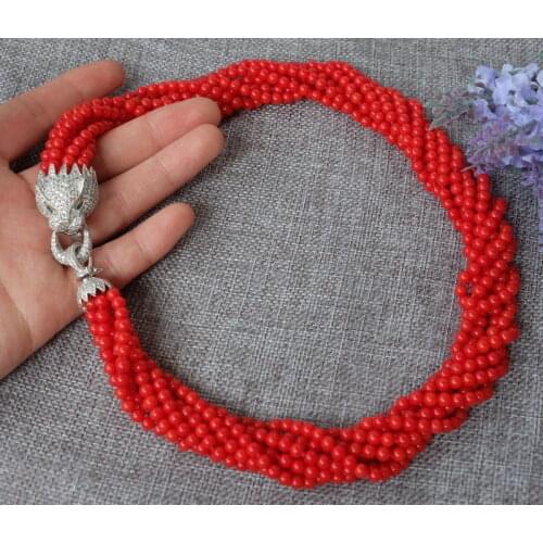 Beautiful 8strands Red Coral Round necklace