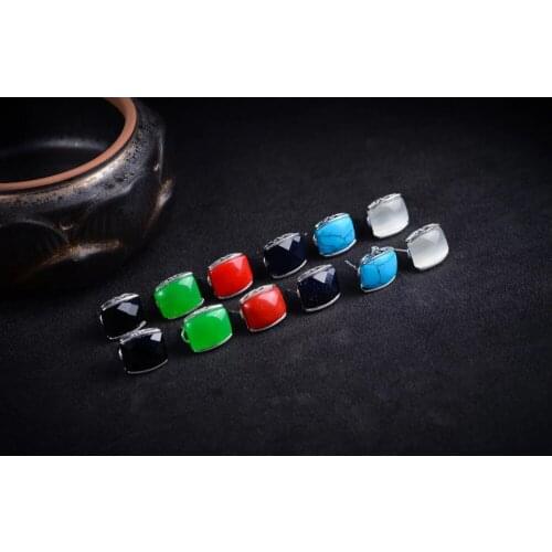 Beautiful women Green Trendy Elegant gem RED BLUE Stud EARRING