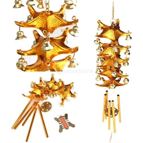 Brass Chinese 5-Layer Roof Bell 5 Tube Metal Wind Chime Garden Hanging Decor