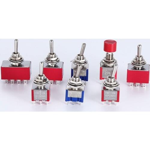 Miniature Toggle Switch Single Pole Double Throw ON-OFF-ON /ON-ON 120VAC 6A 1/4 Inch Mounting MTS-102 103 202 203 302 303 402