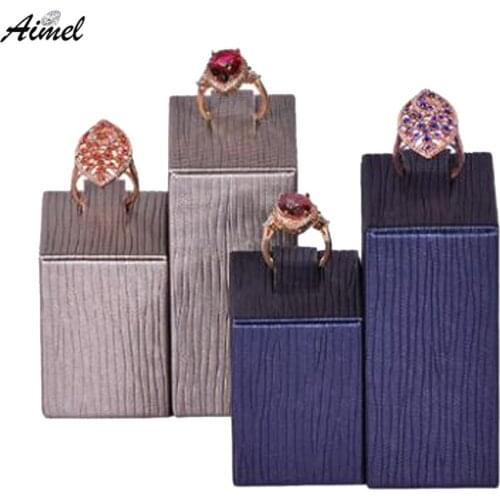 Fashion Blue Ring Jewelry Display Stand Texture PU Wedding Ring Storage Holder Show Counter Ring Jewelry Organizer Stand Column