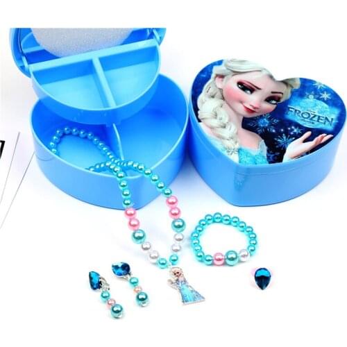 Disney Elsa Princess Fashion Kids Girl Toy Children Bracelet Necklace Set Jewelry Gift Box Pretend Play Toy Birthday Present