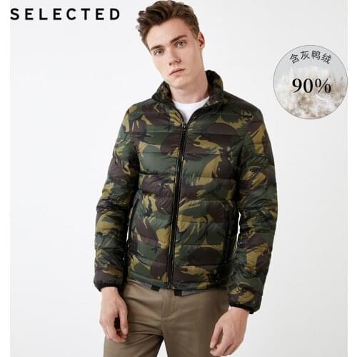 SELECTED Men Quilting Seams Stand-up Collar Camouflage Down Jacket I|419312507