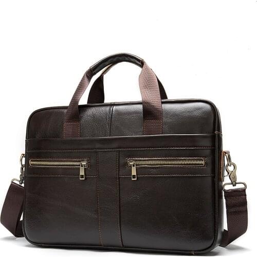 Mens Genuine Leather briefcase Male man laptop bag for men Messenger bags mens briefcases natural Leather Solid color bag