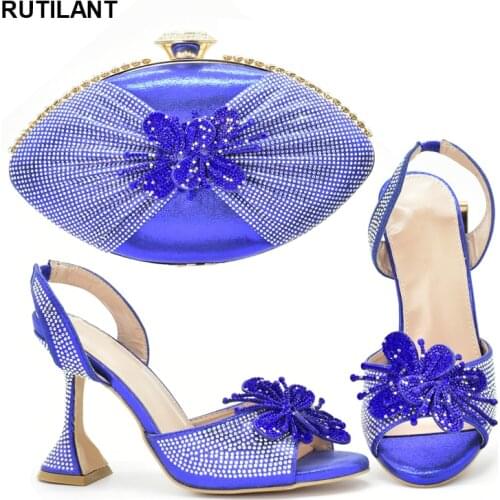 Black Color Italian Ladies Shoe and Bag Set Decorated with Rhinestone Matching Women Shoe and Bag Set for Wedding African Shoes
