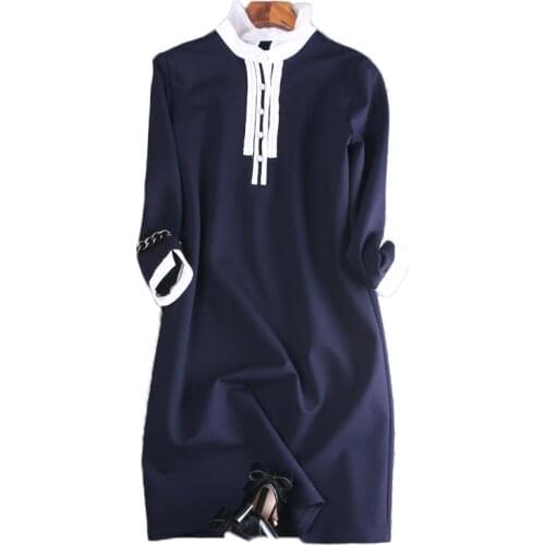 Maxi Dress Fashion New A-line Solid Three Quarter Sleeve Appliques Knee-length Natural Turn-down Collar Autumn Dresses