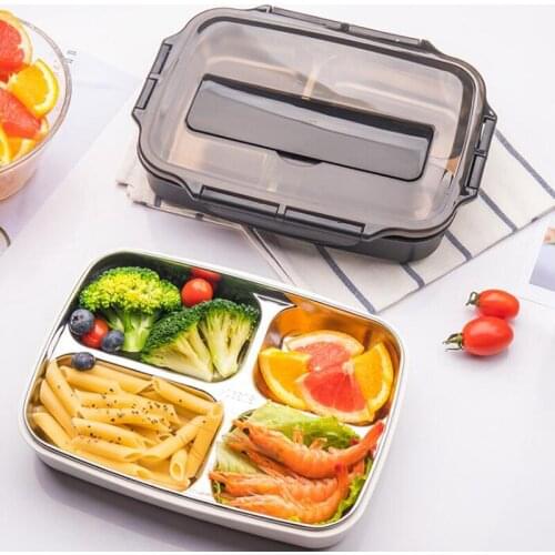 Portable 304 Stainless Steel Lunch Box Compartment Bento Box Kitchen Leakproof Food Container with Bag