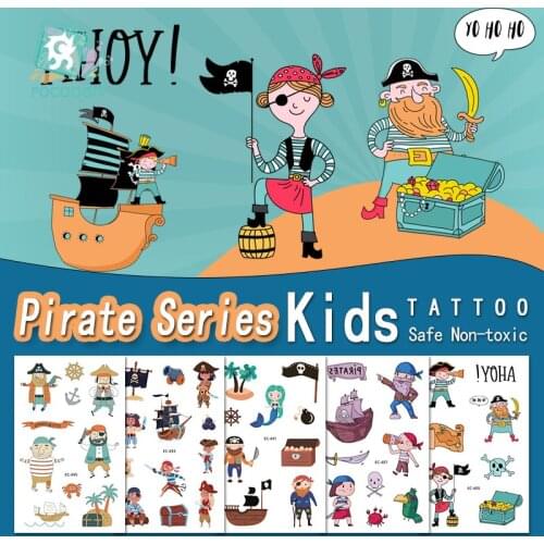 Rocooart Cartoon Pirate Tattoo For Kids Cute Fake Taty Children Tatouage Temporaire Body Art Waterproof Temporary Tattoo Sticker