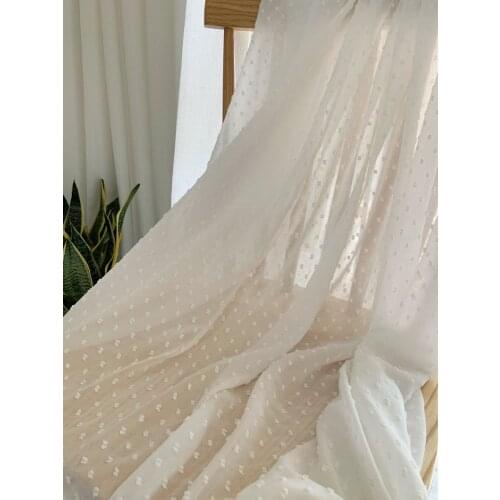 3 Yards Off White Chiffon Fabric With 3d Polka Dots
