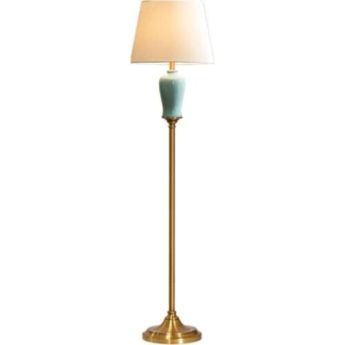 Modern Europe Ceramic Copper Floor Lamp for Foyer Bed Room Study Decor Porcelain Fabric Floor Light 163cm 1892