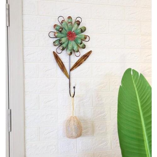 Modern Wrought Iron Flower Decorative Hook Wall Mural Ornaments Art Door Porch Key Rack Coat Hook Wall Hanging Decoration Crafts