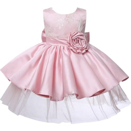 Girl Wedding Dress Floral Bow Flower Girl Dress Pink Lace Fluffy Birthday Evening Prom Ball Gown Party Christening vestidos