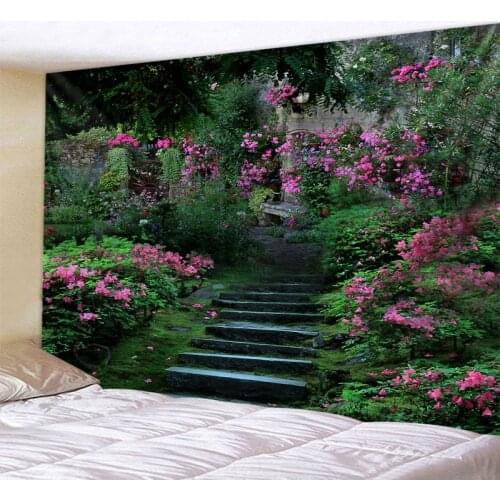 Trippy Forest Tapestry Wall Blanket Psychedelic Mushroom Castle Tapestry Tapis Mural Wall Cloth Bohemian Hippie Home Decor