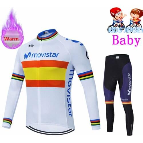 Movistar Cycling Kit Kids Long Sleeve Clothing Winter Thermal Fleece Road Bike Clothes Children Outdoor Uniform Ropa Ciclismo