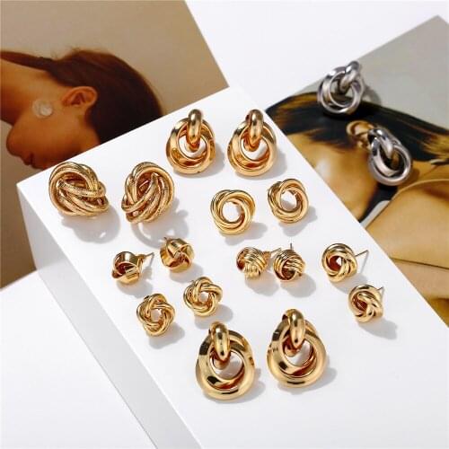 Vintage Gold Twisted Stud Earrings For Women 2019 New Geometric Knot Metal Maxi Round Earring Brincos Statement Jewelry