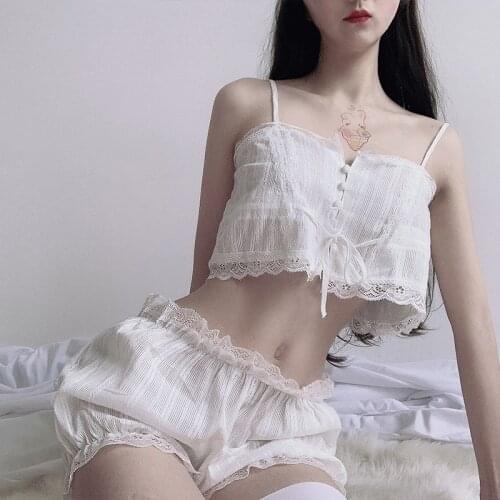 Vintage Ladies Girls Lace Pyjamas set Sleepwear Loungewear Womens Lolita Princess Embroidered Flowers Pajama Sets Tops+Shorts