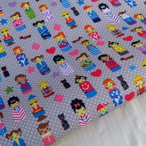 WF138 - 140cmx50cm PVC coated waterproof fabric - girl,heart and dots on Grey