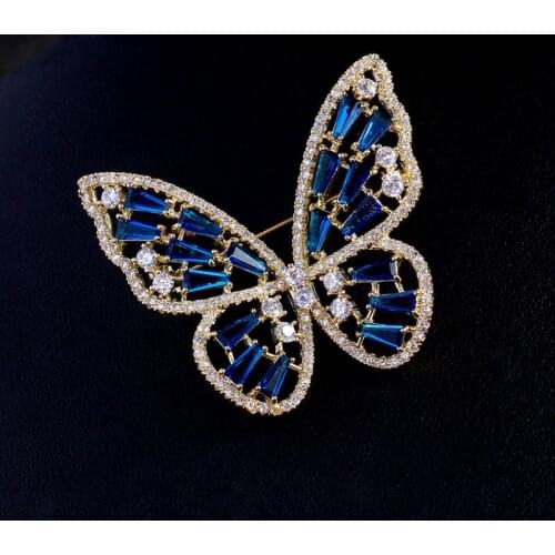 Sweet Butterfly Brooches Blue Black Cubic Zircon Women Brooch Female Insect Luxe Broche Pin Coat Suit Scarf Accessories Jewelry