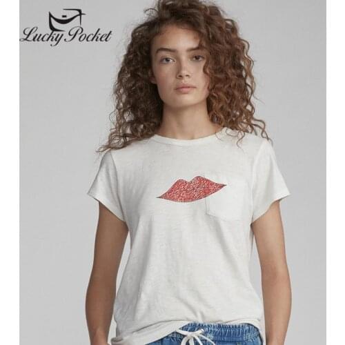 Women Summer Slim Lips Pint Cotton O-Neck Short Sleeve T-Shirt Ladies Fashion Solid Color New Tees Female White Casual Tops ML81