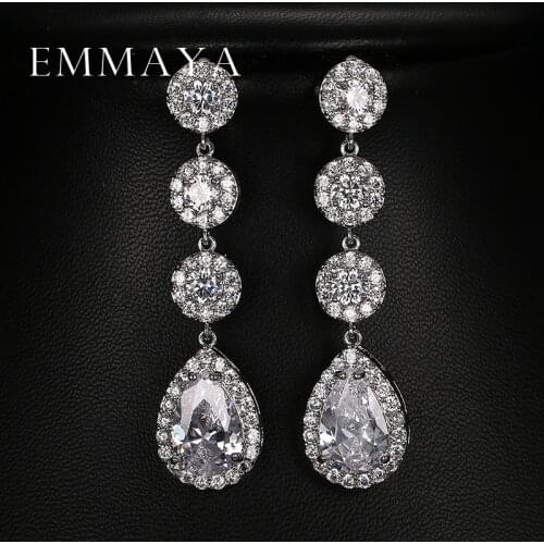 Emmaya Glittering Water-Drop AAA Cubic Zirconia Long Drop Earrings Luxury Brincos Bride Wedding Jewelry Christmas Gift