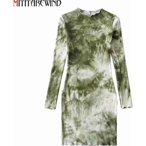 2021 New Spring Fall Knitted Dress Women Sexy Back Hollow Out Tie Dye Skinny Women Dresses Mini Bodycon Dress Edible Tree Fungus