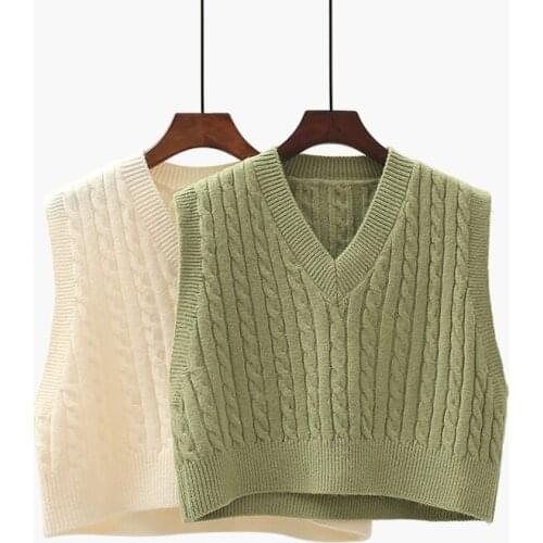 Knitted Vests Women V-neck Short Style Solid Daily Outwear Leisure Chic Colorful Waistcoats Womens Sleeveless Wool All-match New