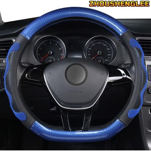 ZHOUSHENGLEE Microfiber Leather Car Steering Wheel Cover For Jaguar XF XE F Pace XJ X-type Ruitar E Pace Emblem S-type