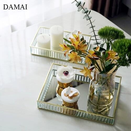 Golden Stroke Glass Mirror Trays European Modern Cake Dessert Plates Home Afternoon Tea Snack Bread Display Storage Food Tray