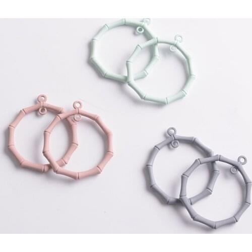 10pcs 39x34mm Alloy hand paint double suspended bamboo Ring round charms Earrings Pendant for Necklace New jewelry accessories