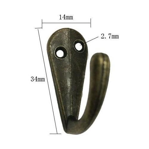 100pcs 14*34mm Wholesale Small Zinc Alloy Coat Hook Archaize Handicrafts Accessories
