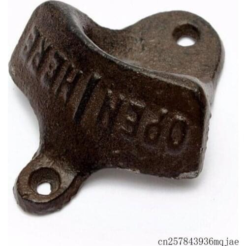 100pcs Hanging Hook Openers Wall Beer Bottle Opener Mount Rustic Cast Iron Wall Open Here Metal Retro