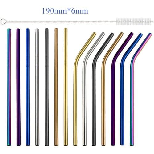 19mm Colorful Reusable Straws Drinking Metal Straw Stainless Steel Cleaning Brush Home Party Barware Accessories Straight Bent