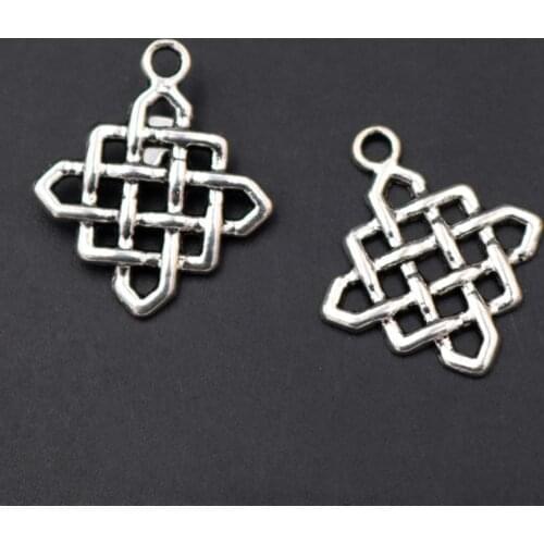 WKOUD 20pcs Silver color Endless Knot Pendant Lucky knot Charm Chinese knot charm DIY New Year Jewelry Accessories 25*21mm
