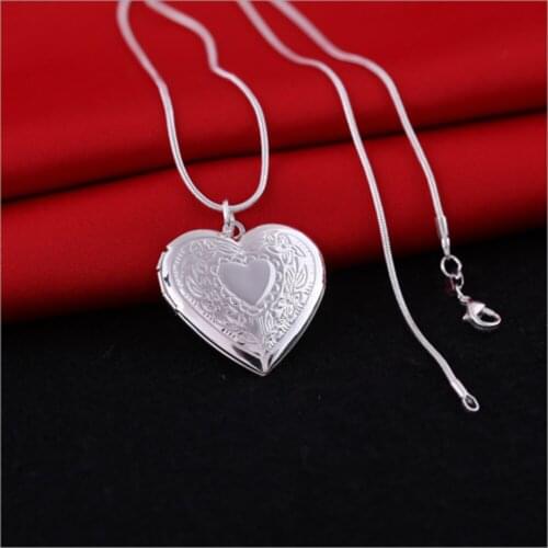 2020 Wholesale Silver Heart Necklace Locket Photo Pendant Wedding Jewelry Gifts For Girls Women