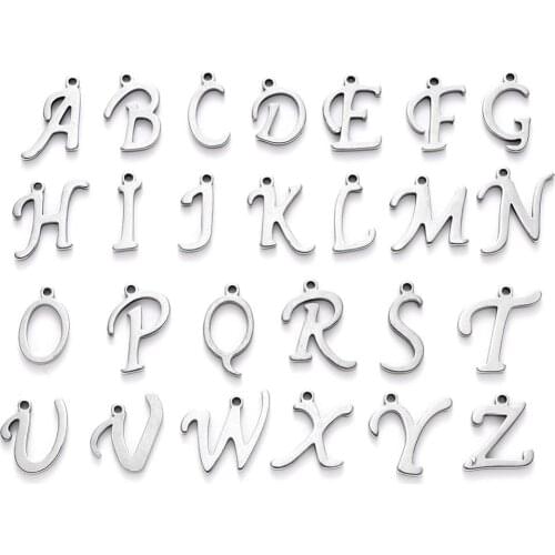 26PCS/lot Stainless Steel 26 Letters Charm Pendant A To Z Alphabet Necklace Bracelet Charms DIY Jewelry Handmade Accessories