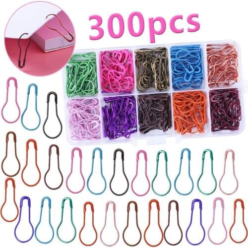 Nonvor 300 Pieces Safety Pins Crafts Stitch Counter Needle Clips Metal Safety Pins for Knitting and DIY Project Storage Box
