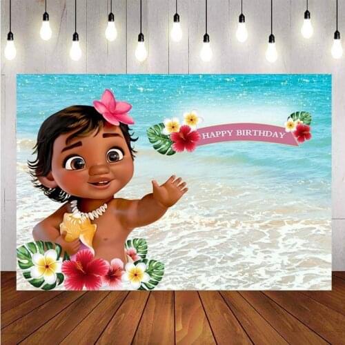 Moana Photography Backdrop Newborn Baby Shower Princess Girls 1st Birthday Party Custom Photo Background Decor Banner Prop