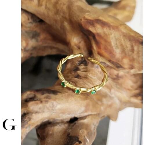 GHIDBK Dainty 925 Sterling Silver Green Cubic Zirconia Rings Adjustable Twist Textured CZ Ring Minimalist Open Thin Ring