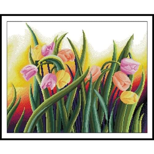 Perfect Tulips Stamped Cross Stitch Kits DIY Handwork Embroidery Needlework Set 14CT 11CT Counted Printed Fabric Home Decoration