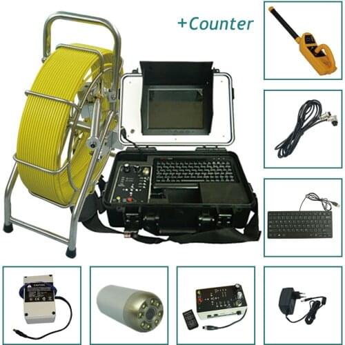 Drain pipeline inspection camera 40mm self leveling head 60m cable with meter counter 512Hz pipe locator detector sonde sewer