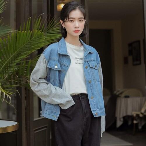 Autumn Loose Big Size Jean Jacket For Women Casual Streetwear Patchwork Coat Female Long Sleeve Outerwear Bomber Denim Jackets