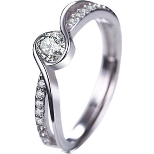 Copper Silver Plated Women Classic Open Crystal Ring Resizeable Engagement Wedding Female Finger Jewelry Wholesale Dropshipping