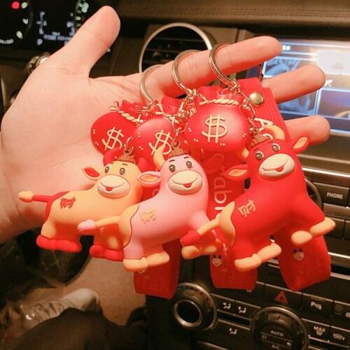 Cute Rich Cow Doll Keychain Lovely Cartoon Fortune Bull Car Key Chain Women Men Bag Pendant Accessories Keyring Lovers Gifts