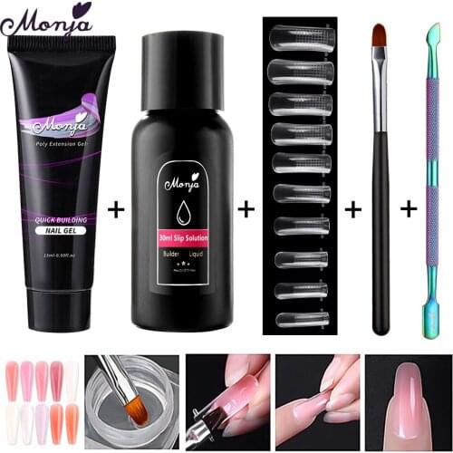 Monja 5Pcs/Set Nail Art Set UV Gel Nail Quickly Extension Builing Brush Steel Push Synovial French Nail Mold DIY Manicure Kit