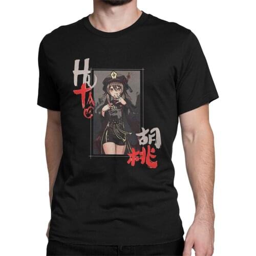 Hu Tao Genshin Impact Men T Shirt Anime Game Humorous Tees Short Sleeve Crew Neck T-Shirts Cotton Plus Size Tops