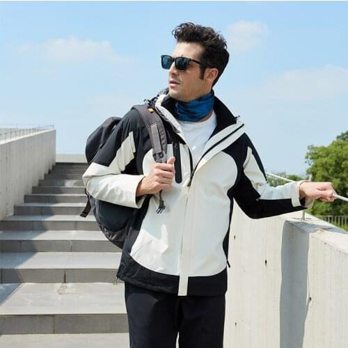 Men Women 3 in 1 Outdoor Hiking Jacket Solid Color Thermal Fleece Inner Waterproof Windbreaker Hiking Trekking Coat