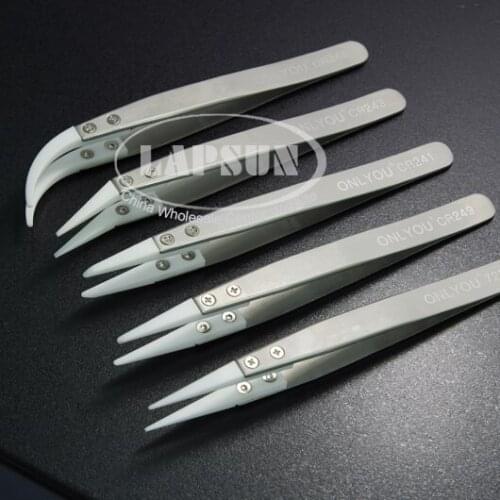 5pc / Lot 1800C Ceramic High-Temperate Tweezers Set Heat Resistant Black Stainless Pointed Tip for RDA RBA Coils ESD Anti-Static