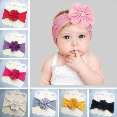 Solid Color Artificial Flower Baby Girls Nylon Headband Handmade Folded Floral Infant Elastic Hairband DIY Clothing Decoration