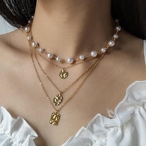 925 Silver Necklace Simple Fashion Concave Convex Oval Square Necklace Pearl Pendant Necklace Womens Party Jewelry