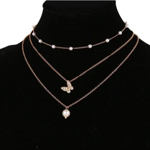 Trendy Multilayered Butterfly Pearl Necklace For Women Fashion Sun Star Gold Pearl Choker Necklaces 2021 Trend Jewelry Gift